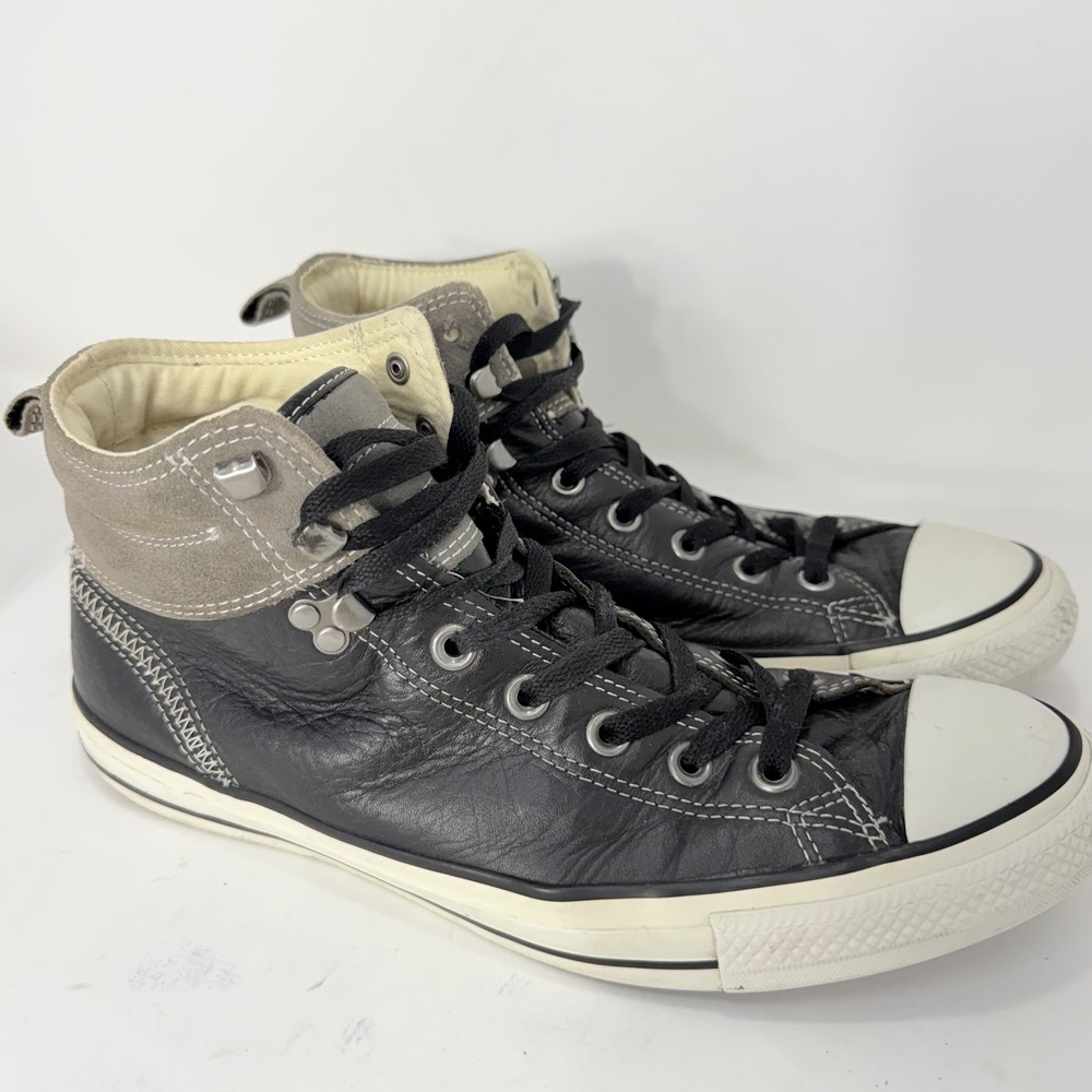 Converse Chuck Taylor All Star Black Leather Grey Suede High Top Mens 9.5
